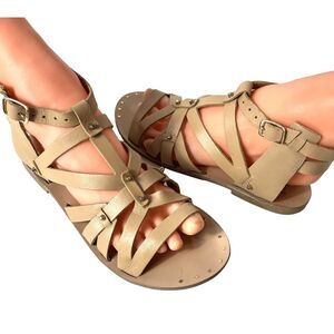 Steve Madden Womens 8 B Tan Leather Gladiator Flat Summer Comfort Casual Sandals